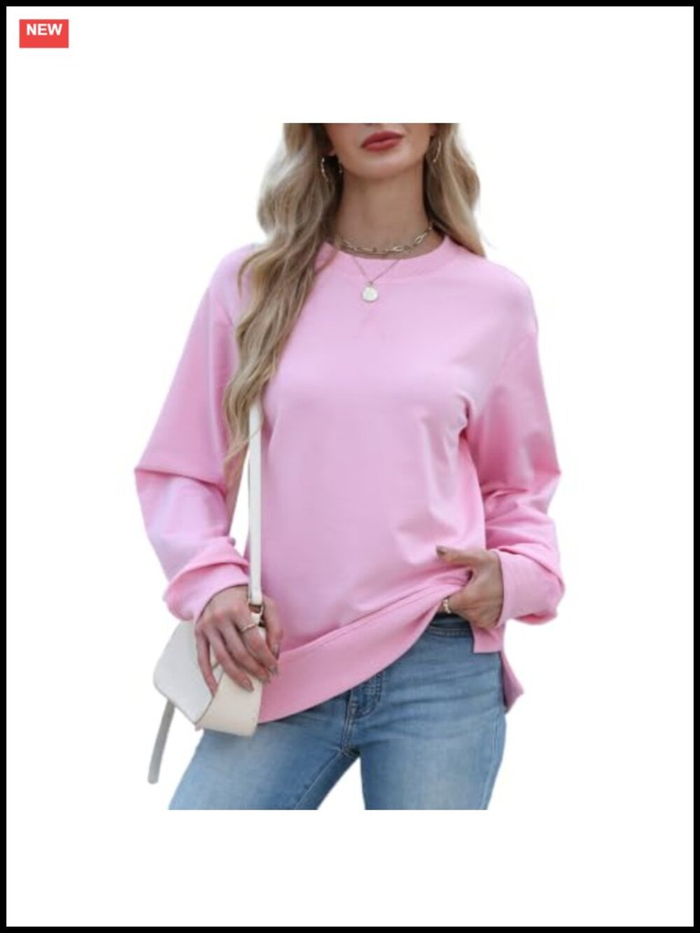 Womens Crewneck Sweatshirt Long Sleeve Pullover Slim Fit Cotton Blend Top